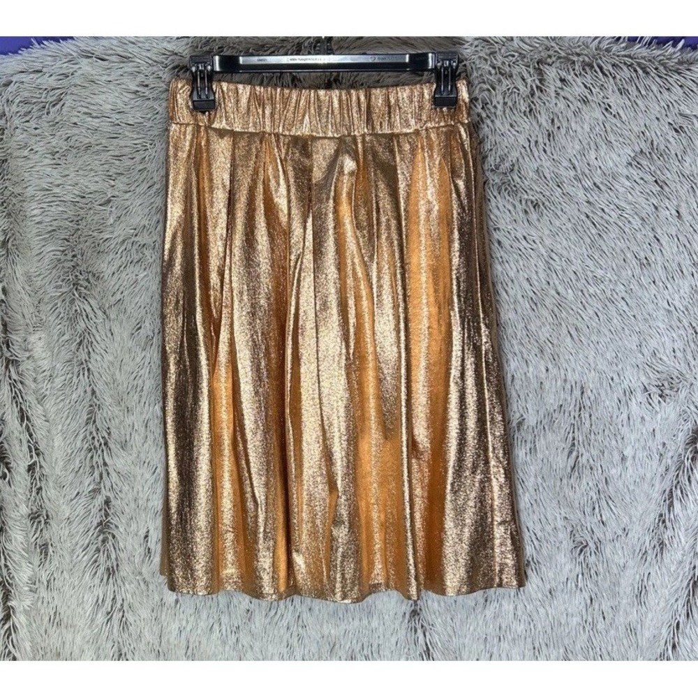 Moulinette Soeurs Anthropologie Pleated Shimmer Aline Skirt‎ Metallic Rose Gold